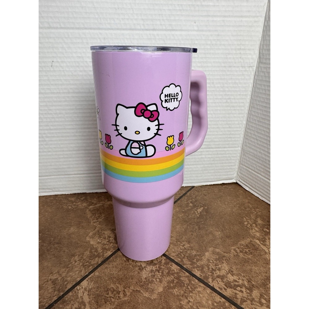 40oz Silver Buffalo Hello Kitty Stainless Steel Tumbler Floral/Rainbow Design